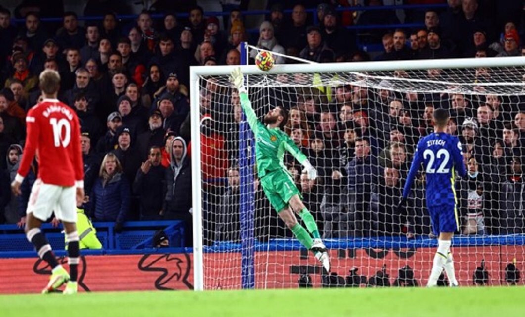 Defesa de De Gea no encontro entre Chelsea FC e Manchester United FC