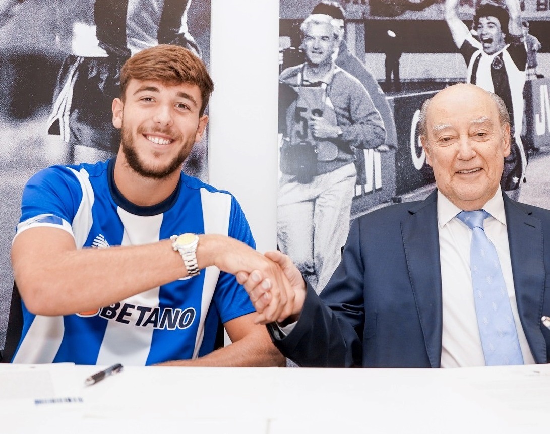 Nico González e Pinto da Costa na apresentação do jogador do FC Porto